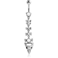 SURGICAL STEEL JEWELLED NAVEL BANANA PIERCING