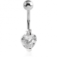 SURGICAL STEEL HEART PRONG SET 8MM CZ JEWELLED NAVEL BANANA PIERCING