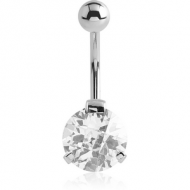 SURGICAL STEEL ROUND PRONG SET 10MM CZ JEWELLED NAVEL BANANA PIERCING