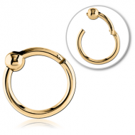 GOLD PVD 18K COATED SURGICAL STEEL HINGED SEGMENT RING WITH BALL PIERCING