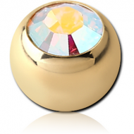 GOLD PVD 18K COATED SURGICAL STEEL SWAROVSKI CRYSTAL JEWELLED BALL PIERCING