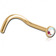 GOLD PVD 18K COATED SURGICAL STEEL SWAROVSKI CRYSTAL JEWELLED CURVED NOSE STUD