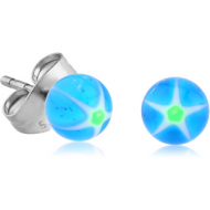 UV ACRYLIC GLITTERING MURANO BALL EAR STUDS PAIR