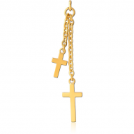 GOLD PVD COATED SURGICAL STEEL TWO CROSSES CHARM