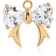 GOLD PVD COATED SURGICAL STEEL JEWELLED CHARM - BOW