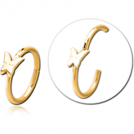 GOLD PVD COATED SURGICAL STEEL HINGED SEGMENT RING WITH ATTACHMENT - BUTTERFLY PIERCING