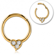 GOLD PVD COATED SURGICAL STEEL ROUND JEWELLED HINGED SEPTUM RING