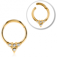 GOLD PVD COATED SURGICAL STEEL ROUND JEWELLED HINGED SEPTUM RING