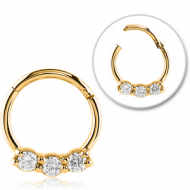 GOLD PVD COATED SURGICAL STEEL ROUND JEWELLED HINGED SEPTUM RING PIERCING