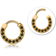 GOLD PVD COATED SURGICAL STEEL SYNTHETIC OPAL HINGED SEPTUM RING