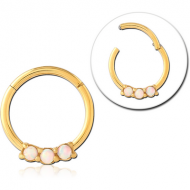 GOLD PVD COATED SURGICAL STEEL ROUND SYNTHETIC OPAL HINGED SEGMENT RING