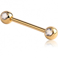 GOLD PVD COATED SURGICAL STEEL DOUBLE SIDE SWAROVSKI CRYSTALS JEWELLED NIPPLE BARBELL