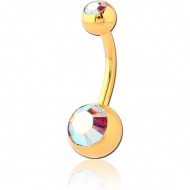GOLD PVD COATED SURGICAL STEEL DOUBLE VALUE JEWELLED NAVEL BANANA PIERCING