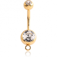 GOLD PVD COATED SURGICAL STEEL DOUBLE JEWELLED NAVEL BANANA WITH HOOP