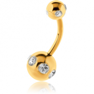 GOLD PVD COATED SURGICAL STEEL DOUBLE JEWELLED SATELLITE NAVEL BANANA PIERCING