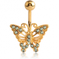 GOLD PVD COATED BRASS JEWELLED NAVEL BANANA - BUTTERFLY PIERCING