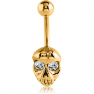 GOLD PVD COATED BRASS JEWELLED NAVEL BANANA - SKULL PIERCING