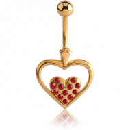GOLD PVD COATED BRASS JEWELLED NAVEL BANANA - HEART PIERCING