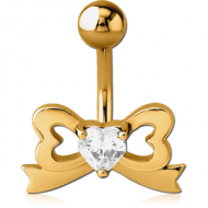 GOLD PVD COATED BRASS JEWELLED NAVEL BANANA - BOW PIERCING