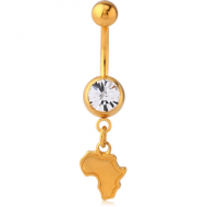 GOLD PVD COATED BRASS JEWELLED NAVEL BANANA WITH CHARM - AFRICA PIERCING
