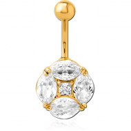 GOLD PVD COATED BRASS JEWELLED NAVEL BANANA PIERCING