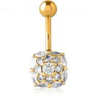 GOLD PVD COATED BRASS JEWELLED NAVEL BANANA PIERCING