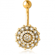 GOLD PVD COATED BRASS JEWELLED NAVEL BANANA PIERCING