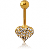 GOLD PVD COATED BRASS JEWELLED NAVEL BANANA - HEART PIERCING