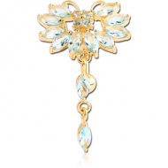GOLD PVD COATED BRASS JEWELLED BUTTERFLY REVERSE NAVEL BANANA WITH DANGLING CHARM - PEAR PIERCING
