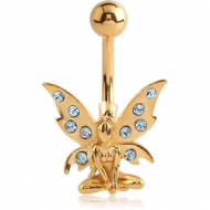 GOLD PVD COATED BRASS JEWELLED NAVEL BANANA - FAIRY PIERCING