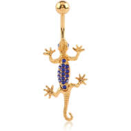 GOLD PVD COATED BRASS JEWELLED NAVEL BANANA - SALAMANDER