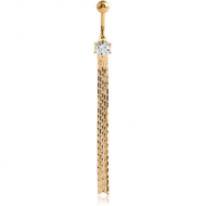 GOLD PVD COATED BRASS SWAROVSKI CRYSTALS JEWELLED NAVEL BANANA WITH DANGLING CHAINS PIERCING