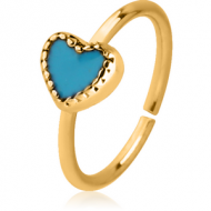 GOLD PVD COATED SURGICAL STEEL SEAMLESS RING WITH ENAMEL - HEART PIERCING