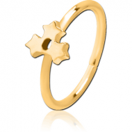 GOLD PVD COATED SURGICAL STEEL SEAMLESS RING - TRIPLE STAR PIERCING