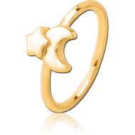 GOLD PVD COATED SURGICAL STEEL SEAMLESS RING - CRESCENT AND STAR PIERCING