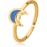 GOLD PVD COATED SURGICAL STEEL SEAMLESS RING WITH ENAMEL - CRESCENT PIERCING
