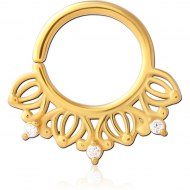 GOLD PVD COATED SURGICAL STEEL JEWELLED SEAMLESS RING PIERCING