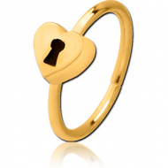 GOLD PVD COATED SURGICAL STEEL SEAMLESS RING - HEART LOCK