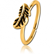GOLD PVD COATED SURGICAL STEEL SEAMLESS RING - FEATHER PIERCING