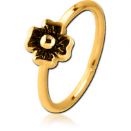 GOLD PVD COATED SURGICAL STEEL SEAMLESS RING - FLOWER PIERCING