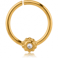 GOLD PVD COATED SURGICAL STEEL JEWELLED SEAMLESS RING - FLOWER