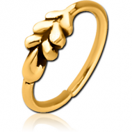 GOLD PVD COATED SURGICAL STEEL SEAMLESS RING - LEAF PIERCING