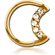 GOLD PVD COATED SURGICAL STEEL JEWELLED OPEN SEAMLESS RING - LEFT - MOON