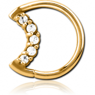 GOLD PVD COATED SURGICAL STEEL JEWELLED OPEN SEAMLESS RING - RIGHT - MOON
