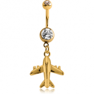 GOLD PVD COATED DOUBLE JEWELLED NAVEL BANANA WITH CHARM PIERCING