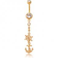GOLD PVD COATED DOUBLE JEWELLED NAVEL BANANA WITH CHARM PIERCING