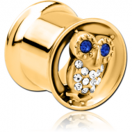 GOLD PVD COATED STAINLESS STEEL DOUBLE FLARED INTERNALLY THREADED TUNNEL - OWL PIERCING