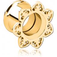 GOLD PVD COATED STAINLESS STEEL DOUBLE FLARED INTERNALLY THREADED TUNNEL - FLOWER PIERCING