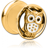 GOLD PVD COATED STAINLESS STEEL DOUBLE FLARED INTERNALLY THREADED TUNNEL - OWL