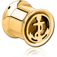 GOLD PVD COATED STAINLESS STEEL DOUBLE FLARED INTERNALLY CUT OUT THREADED TUNNEL - ANCHOR PIERCING